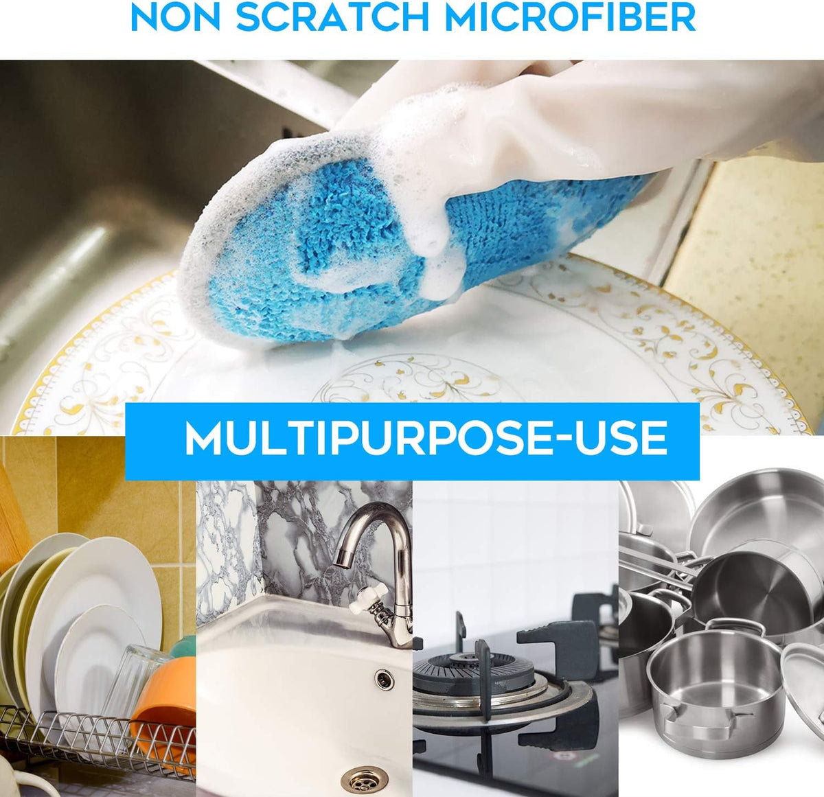 Dual Sided Multi-Purpose Sponges Kitchen,Non Scratch Dish Sponge for Washing Dishes Cleaning Kitchen，Rough Scrubbers for Non-Stick Cookware, Soft Microfiber Scrub for Dishes(Yellow,6Pack)