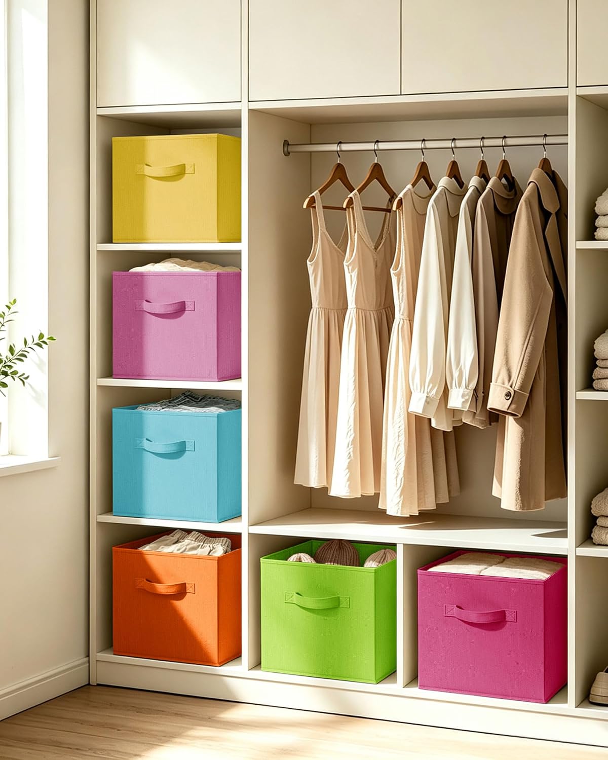 LHZ.K Cube Storage Bins, Foldable Fabric Storage Bins, 6Pcs, Rainbow