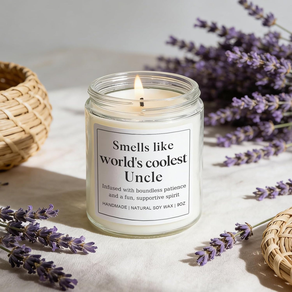 Uncle Gifts for Men, Happy Birthday Fathers Day Gift for Uncle from Niece Nephew, Funny Sentimental Present Ideas for Him - Lavender Scented Candle