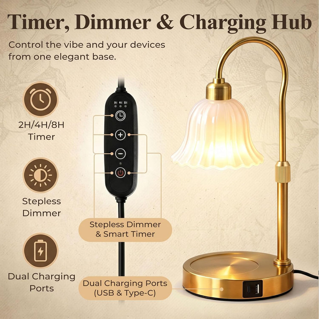 DomeStar Gold Candle Warmer Lamp, Flower Wax Melt Lamp with Timer