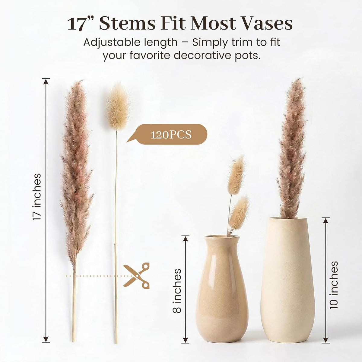 JOHOUSE Dried Pampas Grass Set for Vase, 120PCS 17 inch