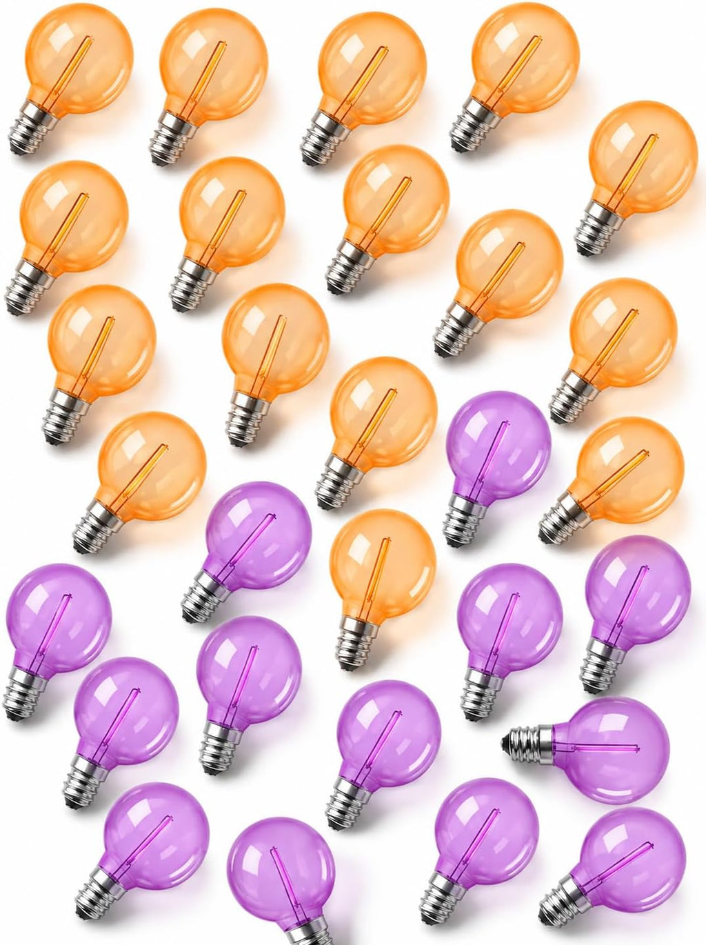 Abeja G40 Purple Orange LED Replacement Bulbs, 0.6W Halloween Bulb Shatterproof Waterproof Outdoor String Lights Bulb for Indoor Outdoor Halloween Patio String Lights, 25 Pack