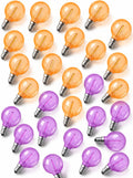 Abeja G40 Purple Orange LED Replacement Bulbs, 0.6W Halloween Bulb Shatterproof Waterproof Outdoor String Lights Bulb for Indoor Outdoor Halloween Patio String Lights, 25 Pack