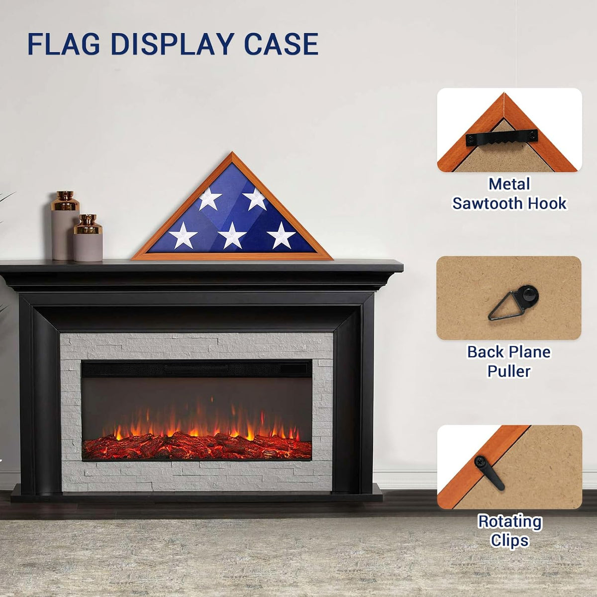ASmileIndeep Flag Display Case for 3' x 5' Flag, American Flag Shadow Box with HD Tempered Glass and Wall Mount, Folded Triangle Flag Holder Frame for Small Flag (Not for Burial Flag) - Brown