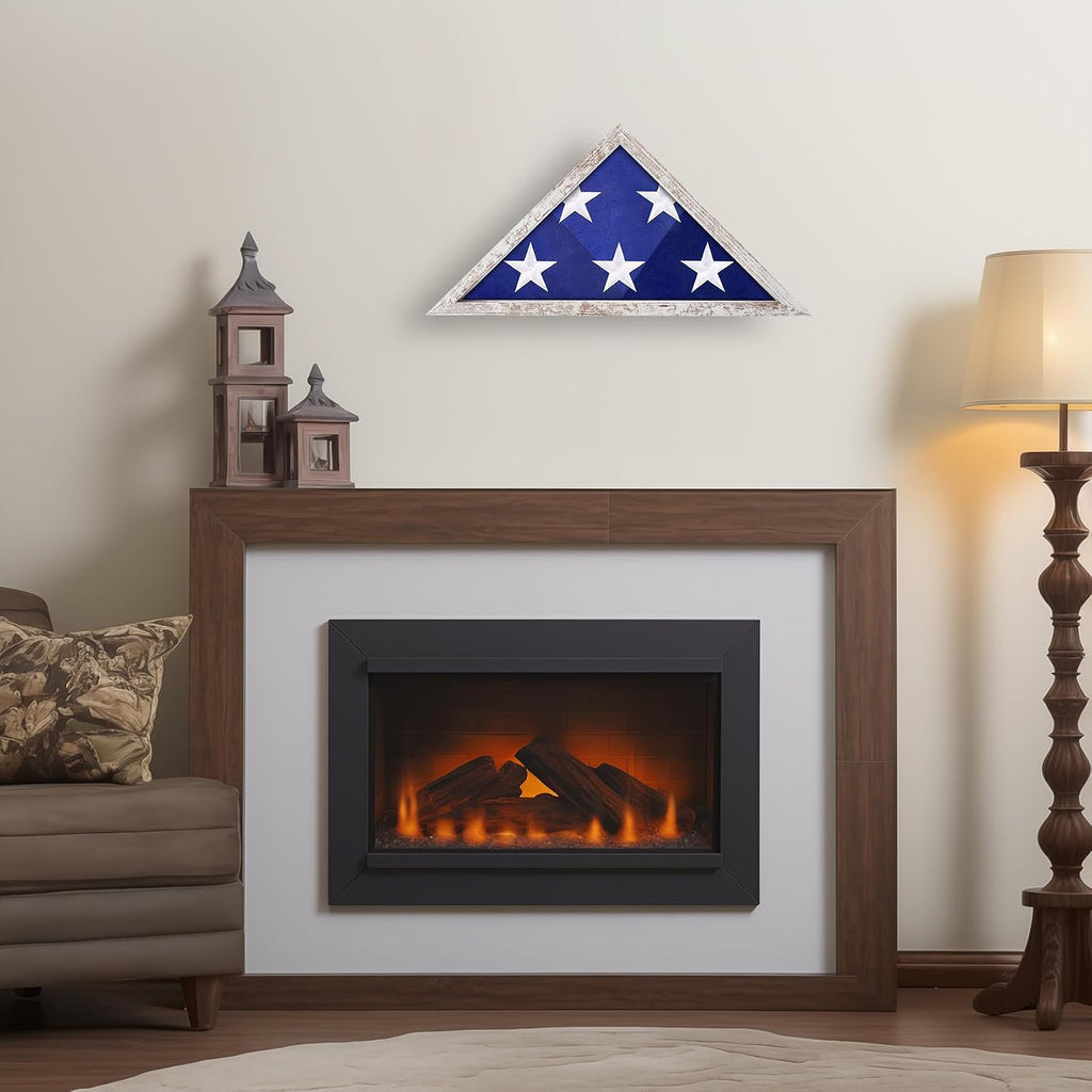 ASmileIndeep Flag Display Case for 3' x 5' Flag, American Flag Shadow Box with HD Tempered Glass and Wall Mount, Folded Triangle Flag Holder Frame for Small Flag (Not for Burial Flag) - Vintage White