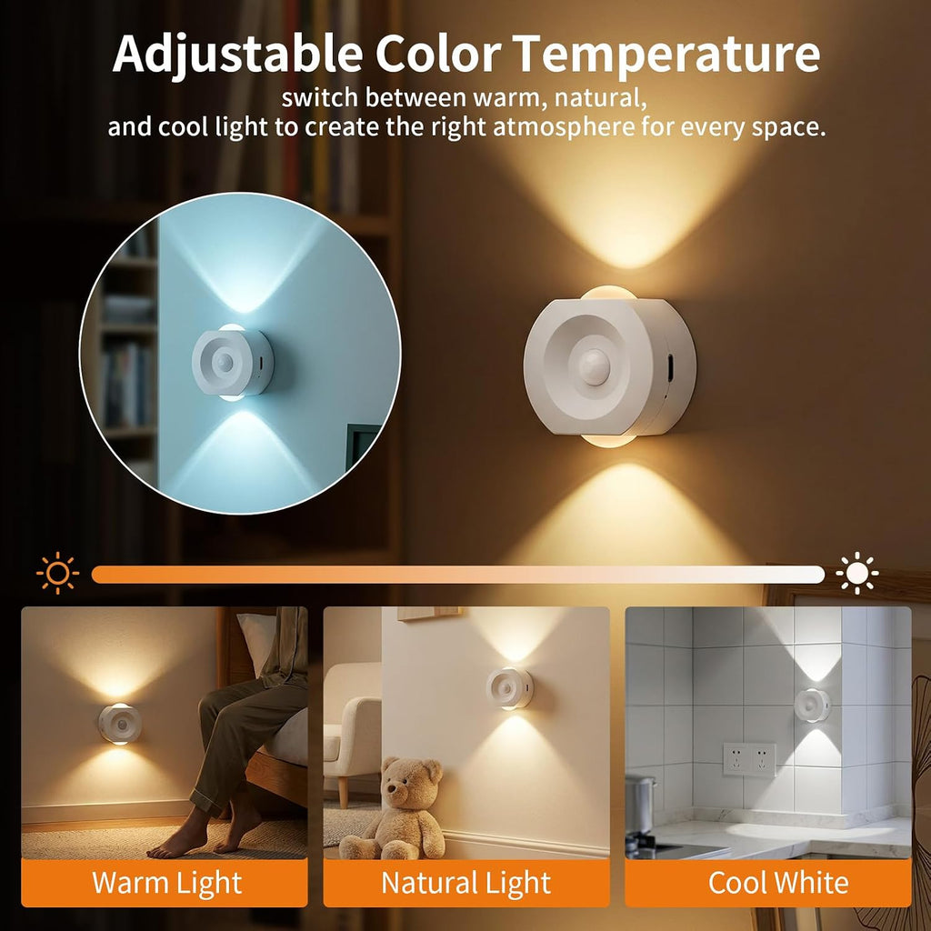 Rechargeable Motion Sensor Night Light 4 Pack, Dimmable LED Night Lights with 4 Modes & 3 Color Temperatures, Magnetic Stick-On Night Light for Hallway, Bedroom, Stairs, Closet, Bathroom