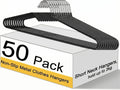 Leumoi 50 Pack Short Neck Hangers Non-Slip Metal Hangers for Clothes, Black