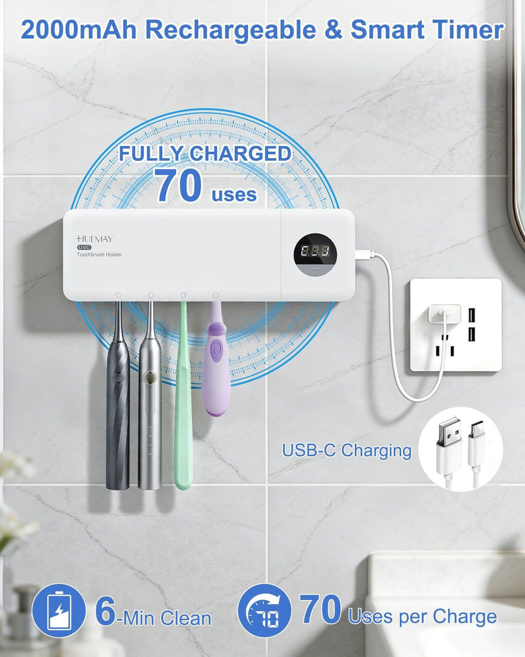 UV Toothbrush Sanitizer with Holder 4 Slots, Toothbrush & Razor