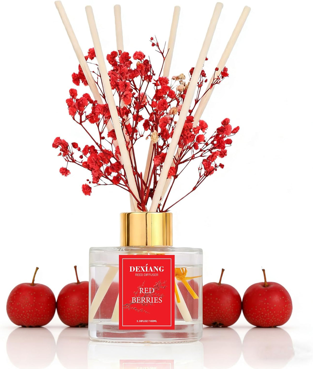 Reed Diffuser Set,3.38 fl oz (100 ml) Red Berries Oil Diffusers with 6 Reed Sticks for Bathroom Shelf Decor Home Fragrance Reed Diffuser
