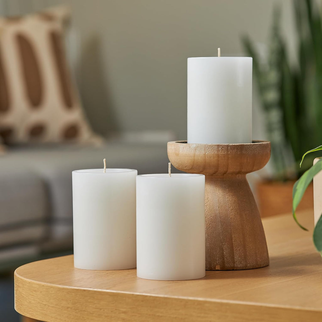 Simply Soson White Pillar Candles 3x4, Set of 6, Unscented Bulk Pack