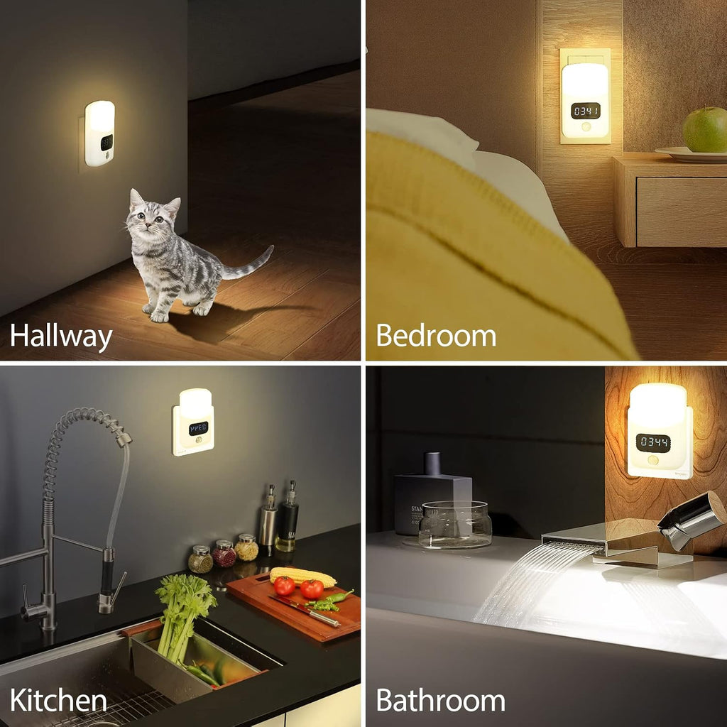LUXON Motion Sensor Night Light with Digital Alarm Clock,Plug Into Wall