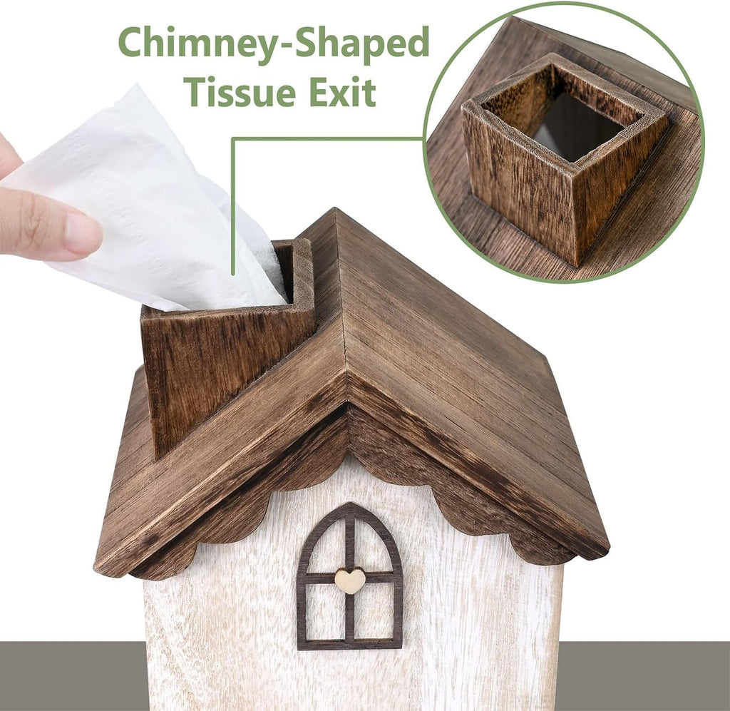 Ikee Design Farmhouse Wooden Square Tissue Box Cover, Brown Color