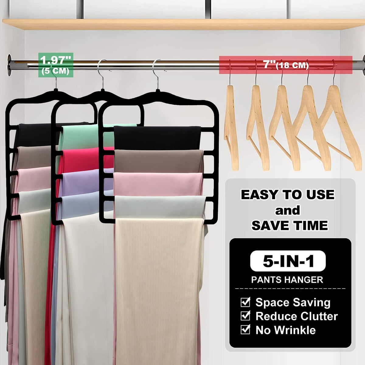 Closet Organizers and Storage, 5 Pack Velvet Pants-Hangers-Space-Saving