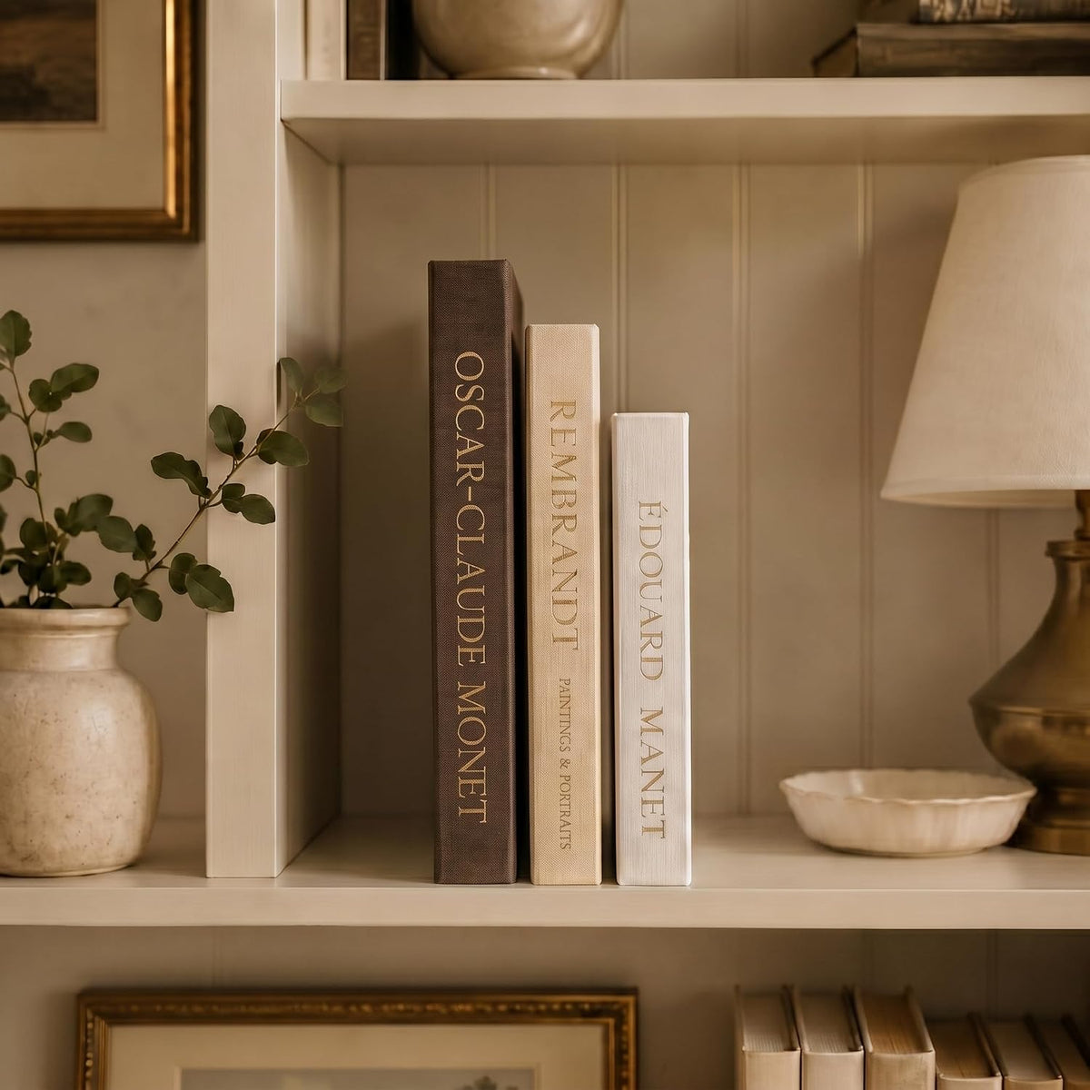 Aesthetic Decorative Books, Set of 3 Linen Faux Book Boxes, Brown