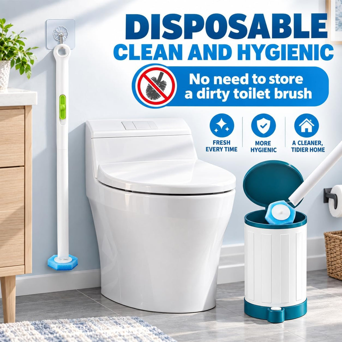 Disposable Toilet Brush and Holder Set, 24 Toilet Wand Refills