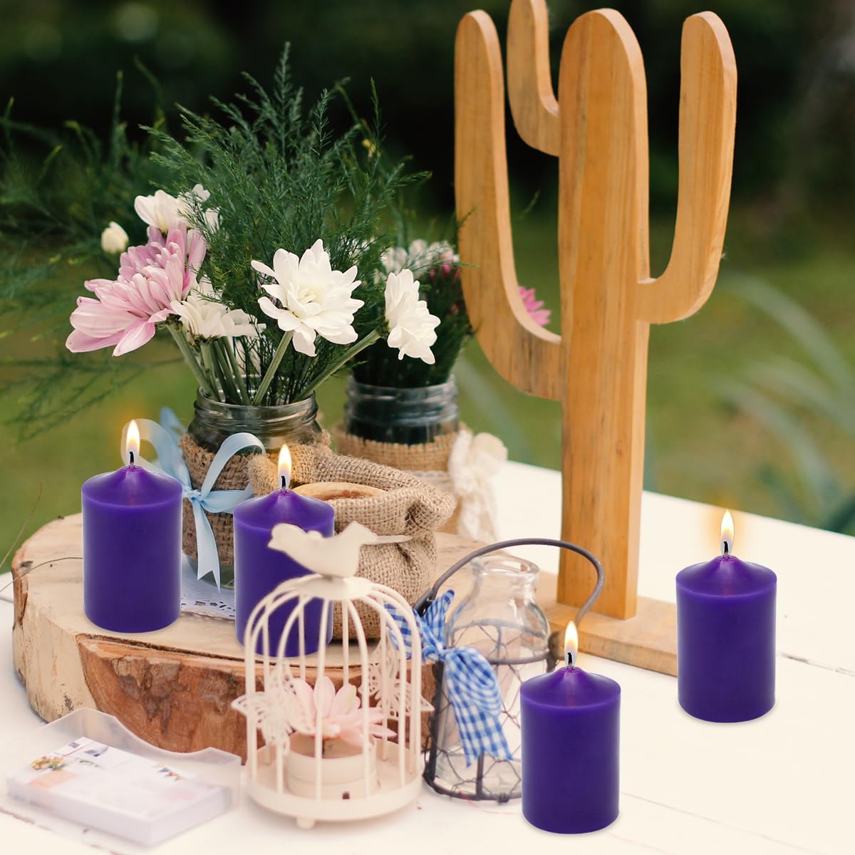Set of 4 2x3 Inch Purple Pillar Candles, Small Unscented Dripless Solid Colored Cylinder Column Candles for Home Party Holiday Dinner Table Decoration - 24 Hour Burning Time