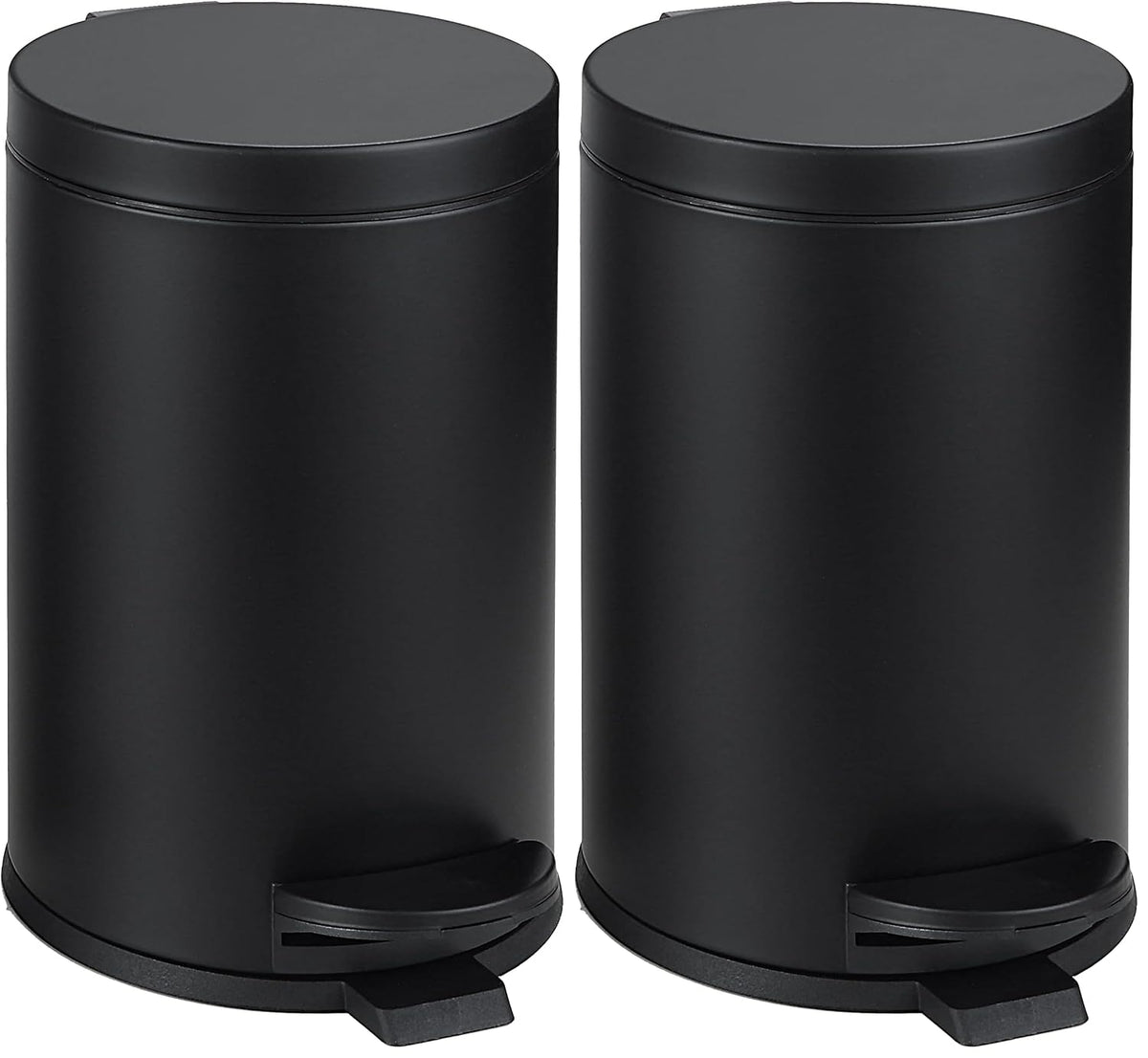 SunnyPoint 4.5 Liter(1.2 Gallon) Small Round Trash Can with Plastic Inner Bucket; Bathroom, Office, Kitchen and Bedroom Step On and Slow Close (BLK) (Pack of 2)