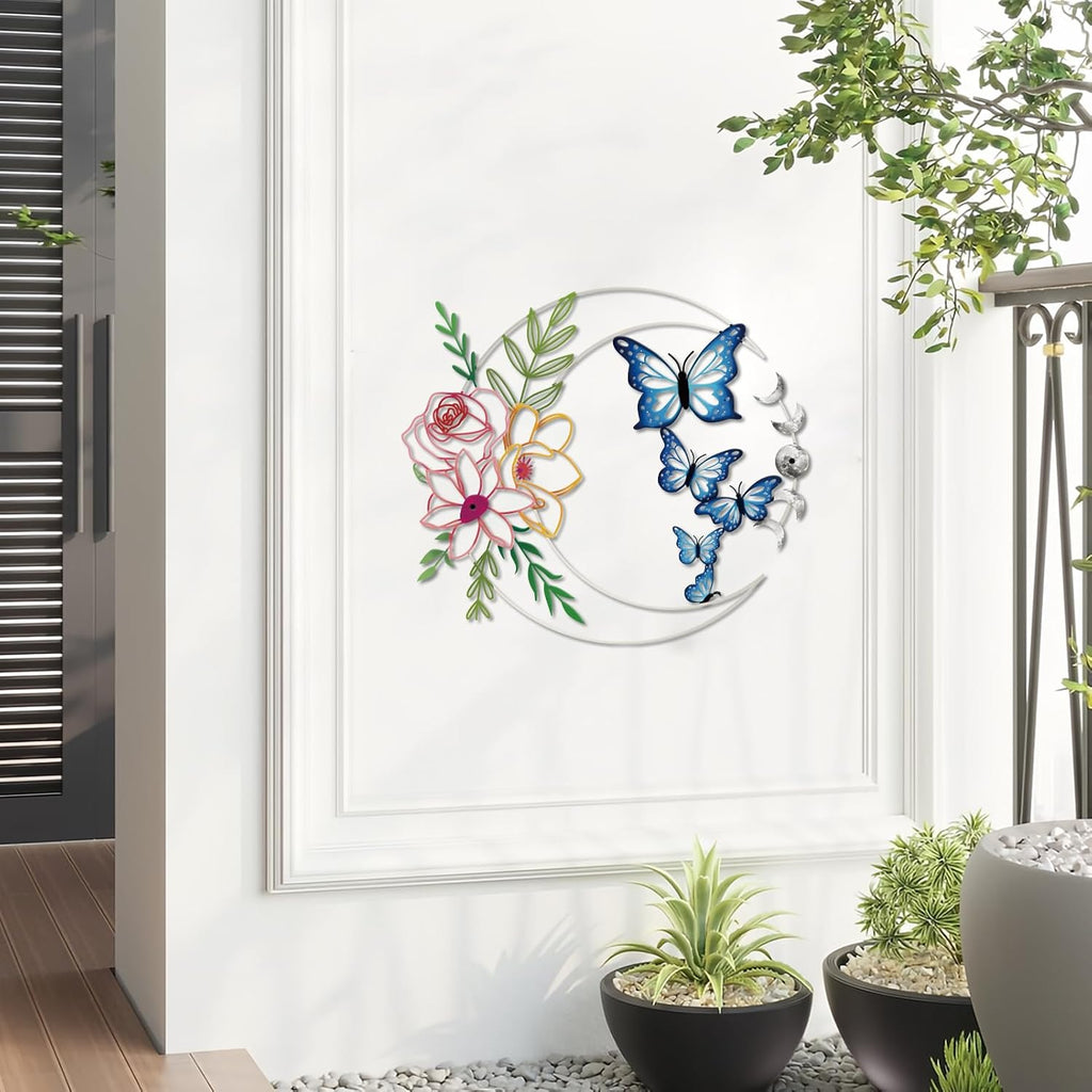 ruelen Metal Butterfly Wall Art Colorful Floral Moon Wall Decor Home Decor