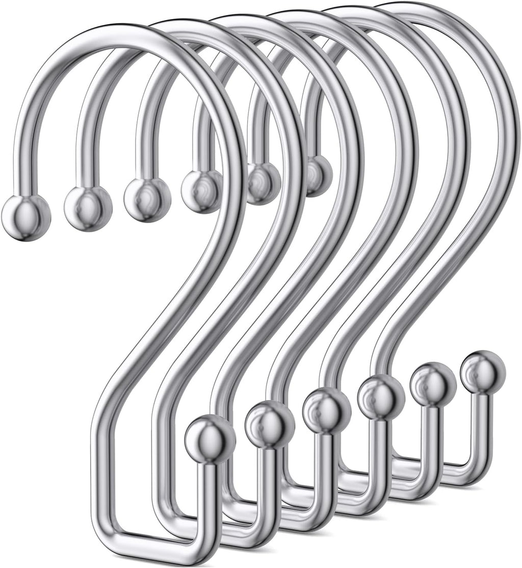 Goowin Chrome Metal Shower Curtain Hooks Rings, S Shape Metal Shower Curtain Rings Rust Proof Shower Curtain Hangers, Heavy-Duty Multi-Functional Shower Hooks for Shower Curtain, Chrome, 12 Pack