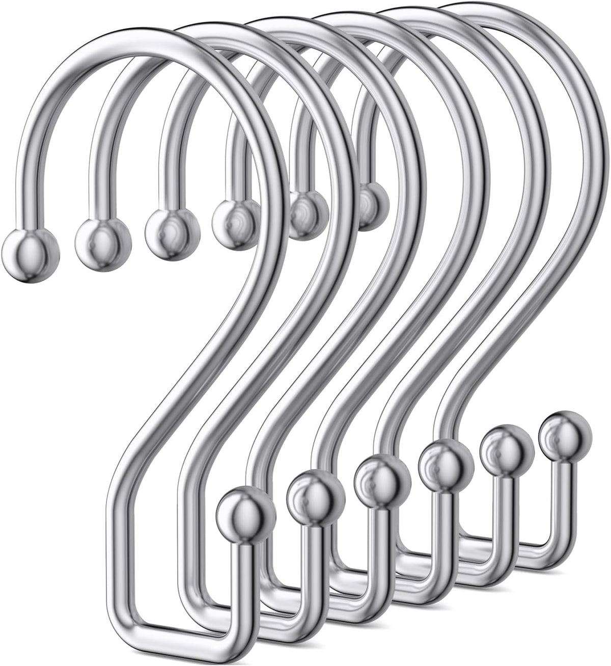 Goowin Chrome Metal Shower Curtain Hooks Rings, S Shape Metal Shower Curtain Rings Rust Proof Shower Curtain Hangers, Heavy-Duty Multi-Functional Shower Hooks for Shower Curtain, Chrome, 12 Pack