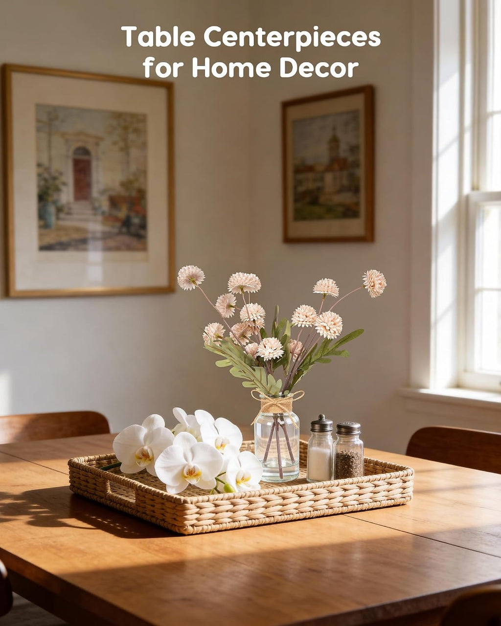 Velener Beige Faux Silk Mums Fake Flowers in Vase With Faux Water, Fake Plants Artificial Flowers For Home Decor Kitchen Bathroom Farmhouse Living Room Coffee Table Small Centerpieces For Table 1 Pack