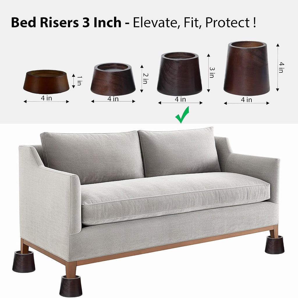 Bed Risers - Premium Pine Wood Furniture Risers, Sturdy 3-Inch Lifts for Heavy-Duty Support and Enhanced Decor (Dark Brown, 3 Inch)