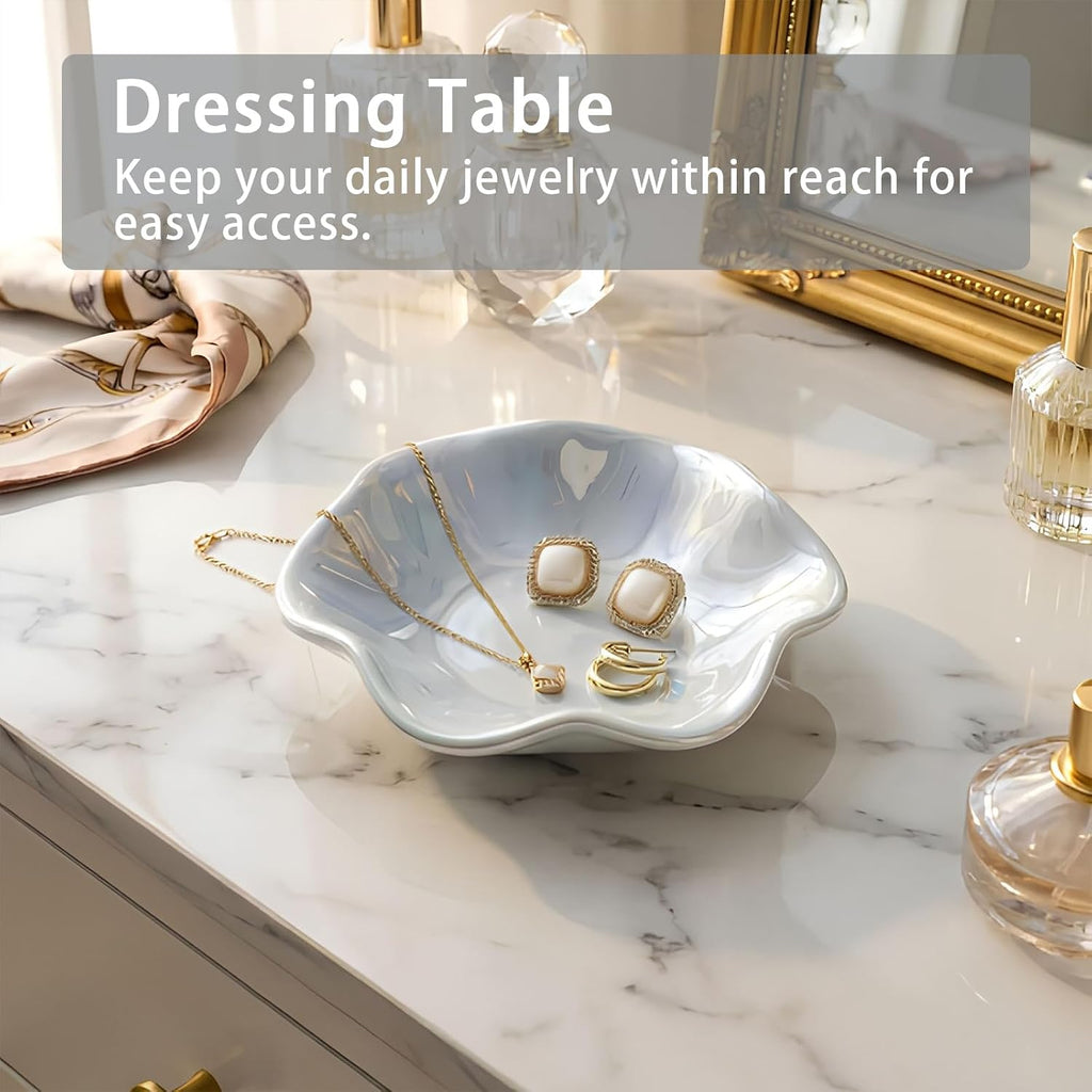 Iridescent Blue Jewelry Dish Tray, Pearlescent Glaze Ring Dish, Ceramic Trinket Tray, Key Bowl, Aesthetic Nightstand Bathroom Room Decor Mothers Day Friendship Christmas Birthday Gifts for Women