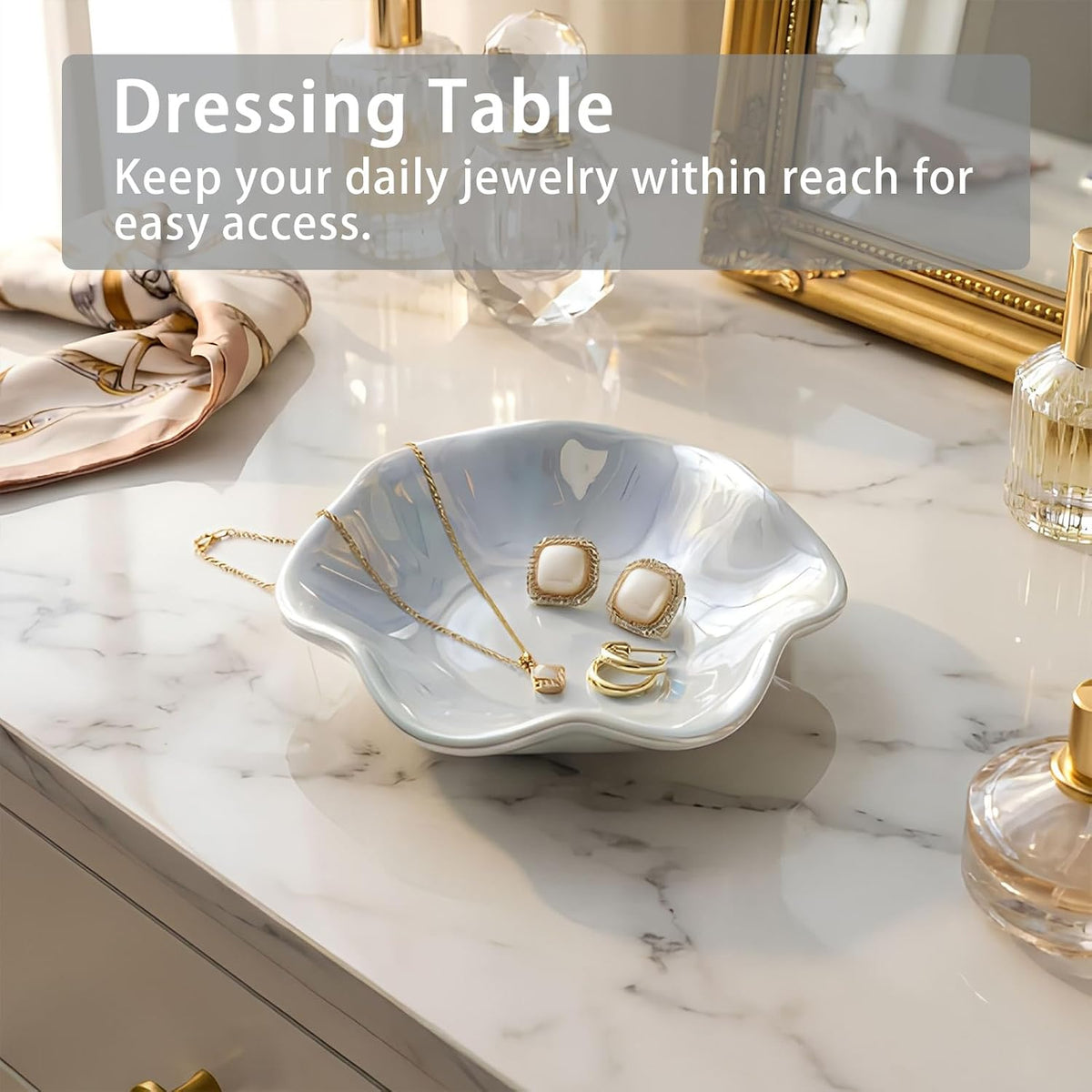 Iridescent Blue Jewelry Dish Tray, Pearlescent Glaze Ring Dish, Ceramic Trinket Tray, Key Bowl, Aesthetic Nightstand Bathroom Room Decor Mothers Day Friendship Christmas Birthday Gifts for Women