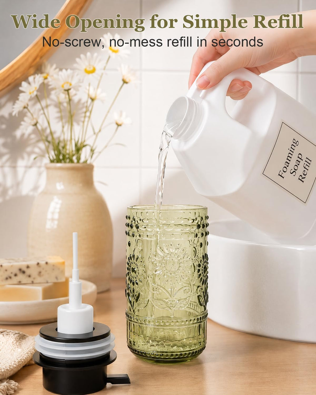 Glass Foaming Soap Dispenser, Vintage Foam Hand Soap Dispenser, Green