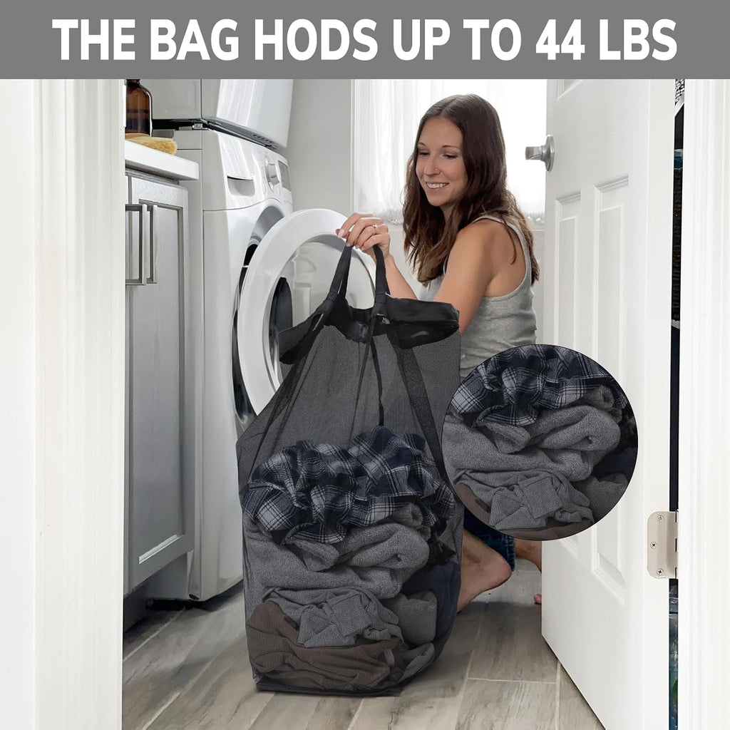 CHICVITA 75L Laundry Basket with Wheels 2-Pack, Wash Bags, Black