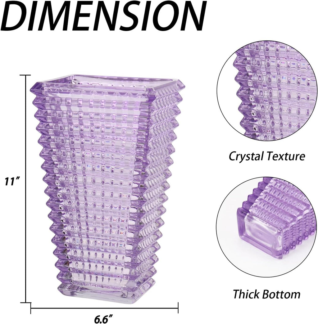 Crystal Glass Vase, Large Crystal Vases for Flowers, Large Flower Vase, Purple Modern Vases for Living Room, Bedroom, Kitchen, Dining Table, Mantle, Wedding, 11 Inches
