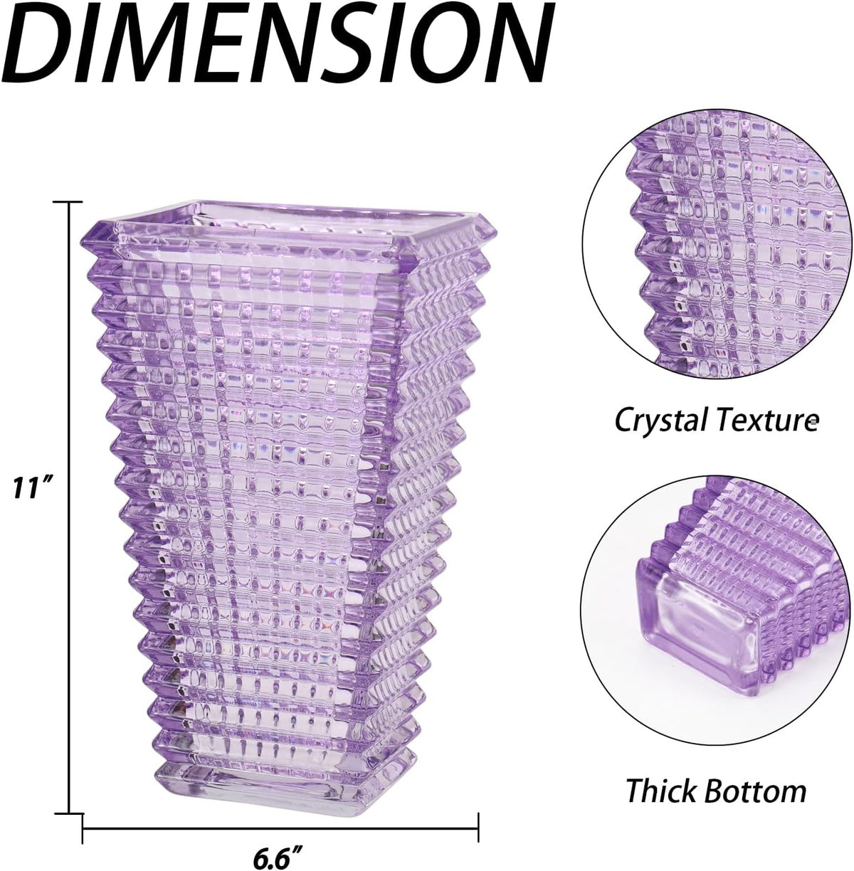 Crystal Glass Vase, Large Crystal Vases for Flowers, Large Flower Vase, Purple Modern Vases for Living Room, Bedroom, Kitchen, Dining Table, Mantle, Wedding, 11 Inches