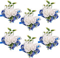 6Pcs White and Blue Artificial Rose Wrist Corsages for Wedding Prom