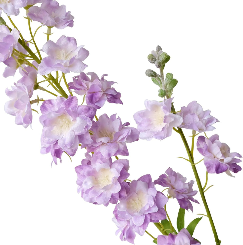 ZYTUYO Purple Delphinium Artificial Flower Long Stem 4pcs 33.5in Fake Larkspur Faux Look Real Silk Plant Bulk Bouquet for Outdoor Tall Vase Home Garden Wedding Arrangement Decoration