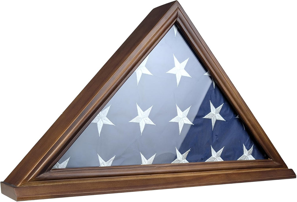 Flag Display Case for 5'x9.5' Burial Flag, Solid Wood, Walnut Color