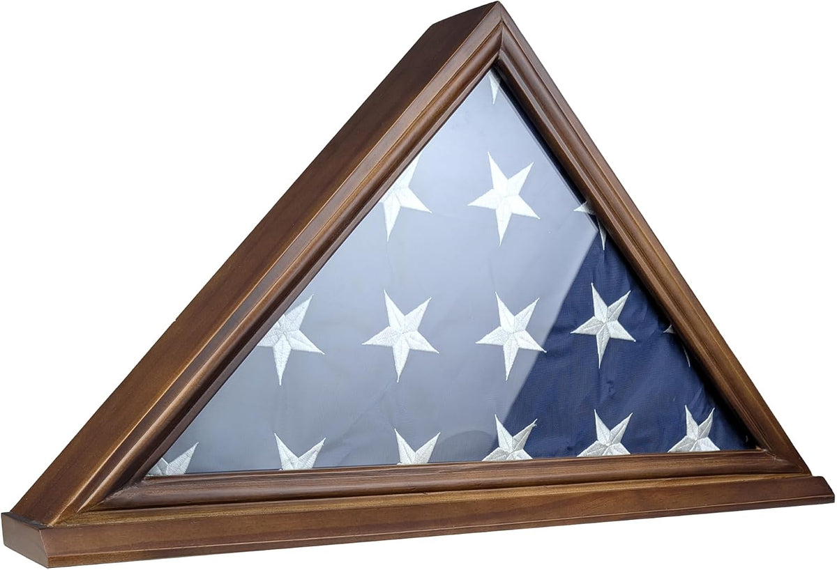 Flag Display Case for 5'x9.5' Burial Flag, Solid Wood, Walnut Color