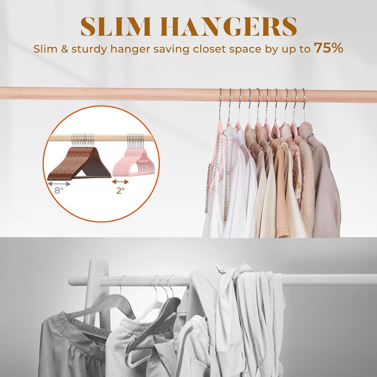 HOUSE DAY Premium Velvet Hangers 60 Pack, Non-Slip Hangers with Tie Bar