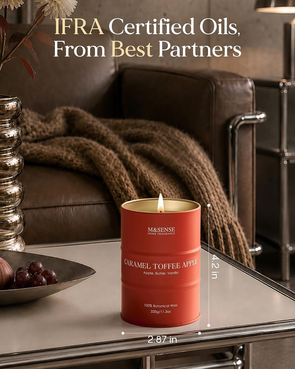 M&SENSE Caramel Toffee Apple Scented Soy Fall Candles, 11.3 oz