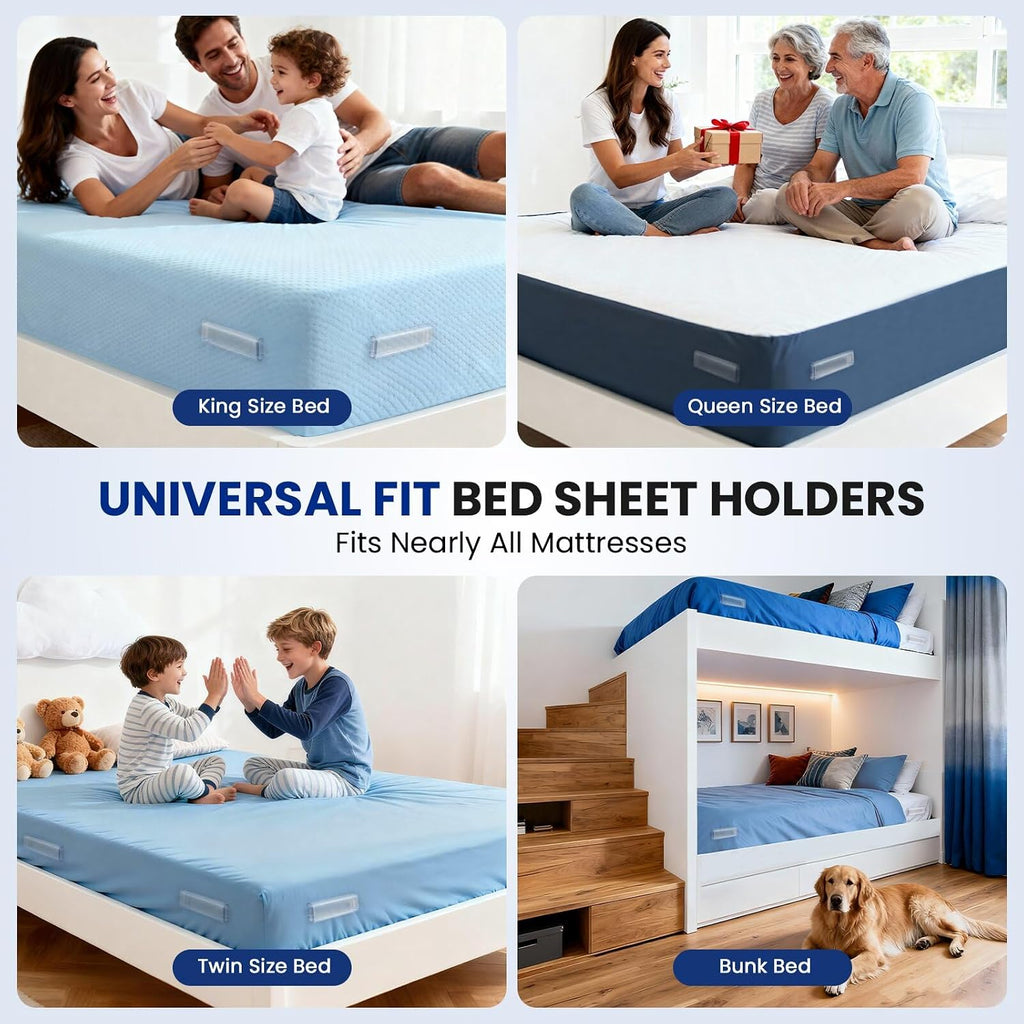 Bed Sheet Holders for Corners, Fitted Sheet Holders for Secure Grip, 4Pack