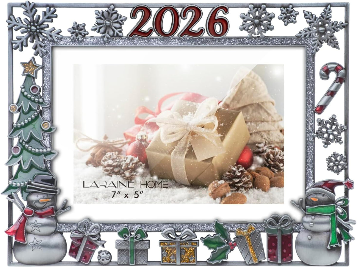 LARAINE Picture Photo Frame 5x7 Metal 2026 Christmas High Definition Display Pictures for Tabletop Home Decorative Holiday Gift (Gray (2026))