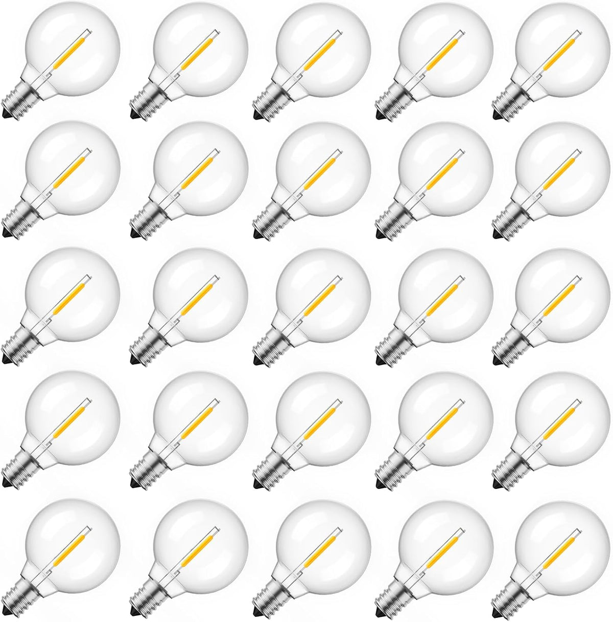 G40 Led Replacement Light Bulbs 1W Shatterproof Globe Bulb fits E12 Candelabra Screw Base, 1.5 Inch Dimmable Light Bulbs for Indoor Outdoor String Lights, Patio Cafe Decor, Warm White, 25 Pack