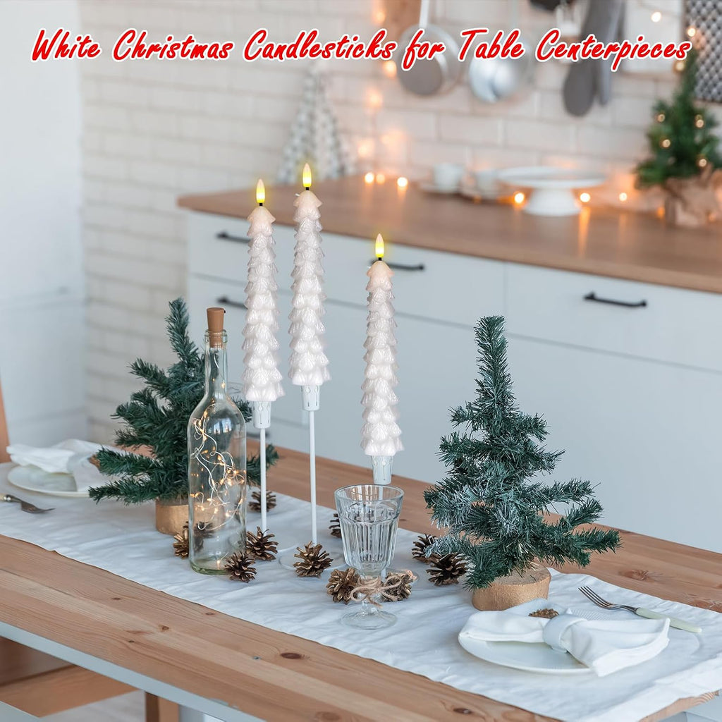 White Christmas Tree Flameless Taper Candles Battery Operated Remote Timer