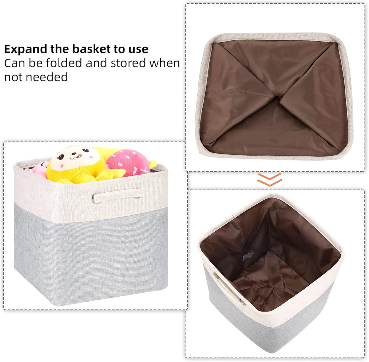 13x13x13 Storage Cube Bins 3 Pack -Linen-Feel Fabric Storage Boxes with Metal Frame & Foam Lining, Foldable Cube Organizer with Rope Handles for Shelf, Closet, Bedroom, Living Room