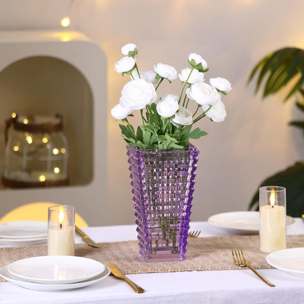 Crystal Vase, Large Crystal Vases for Flowers, Purple Large Flower Vase, Modern Glass Vases for Living Room, Bedroom, Kitchen, Dining Table, Mantle, Wedding, 9 Inches