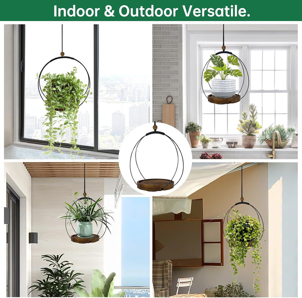 hismocal 4-Pack Hanging Plant Shelves, Wood Plant Display for 5.5" Pots