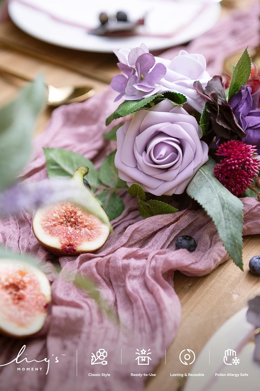 Ling's moment Artificial Flowers with Stems, Purple, 3", 25Pcs Fake Roses