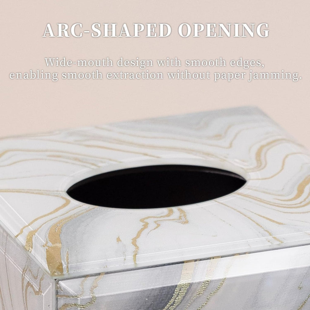 Square Marble Pattern Glass Tissue Box Cover for Table Display