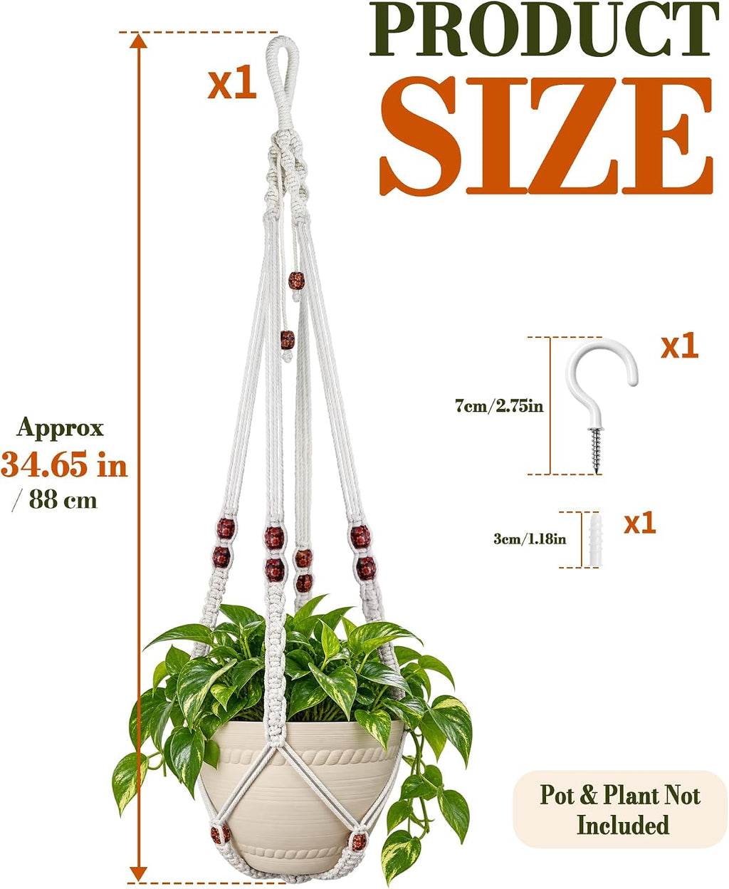 Macrame Plant Hanger Indoor 35 Inch Hanging Basket Ivory 1Pack