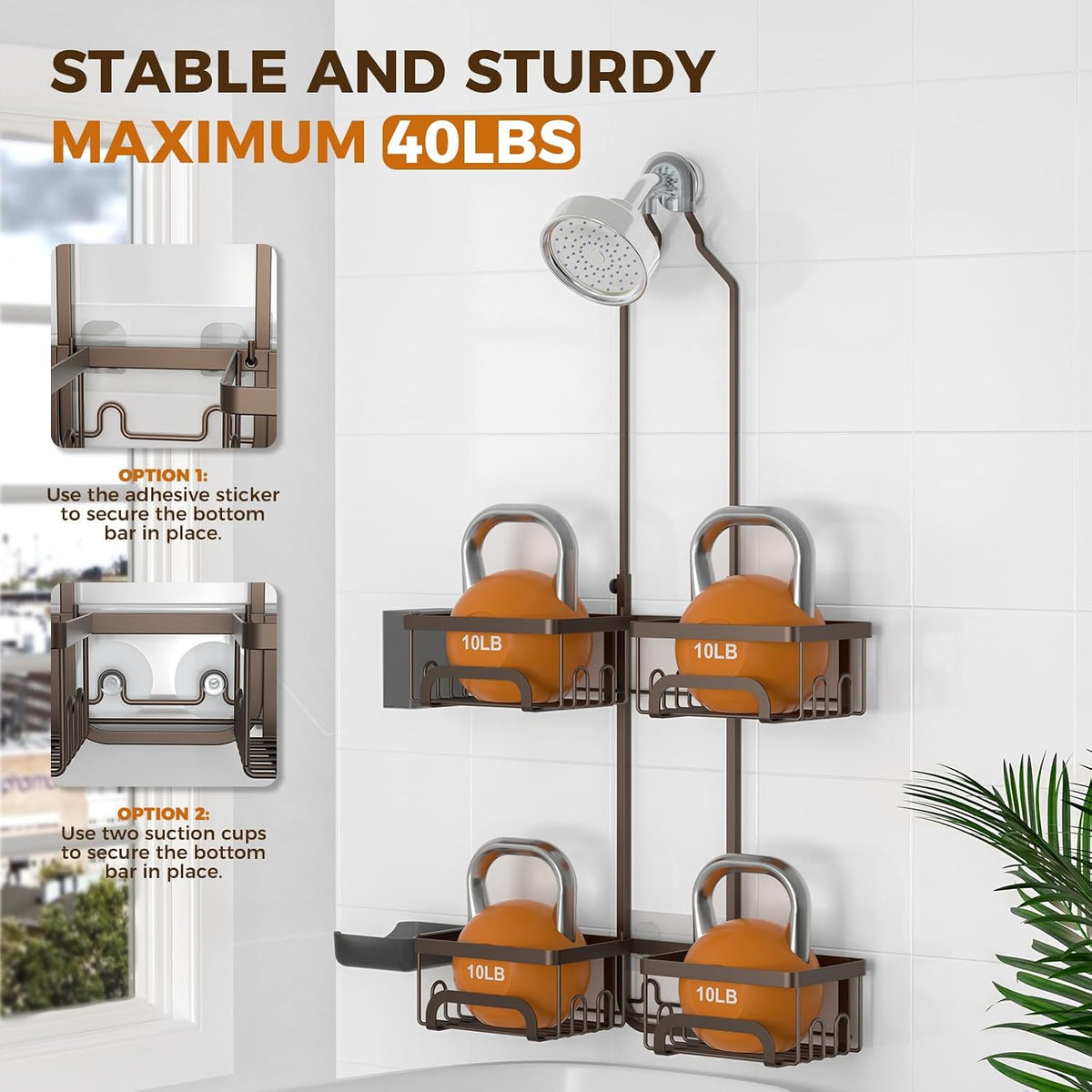 REINHARDT Split Shower Caddy Hanging for Handheld Showerheads, Bronze