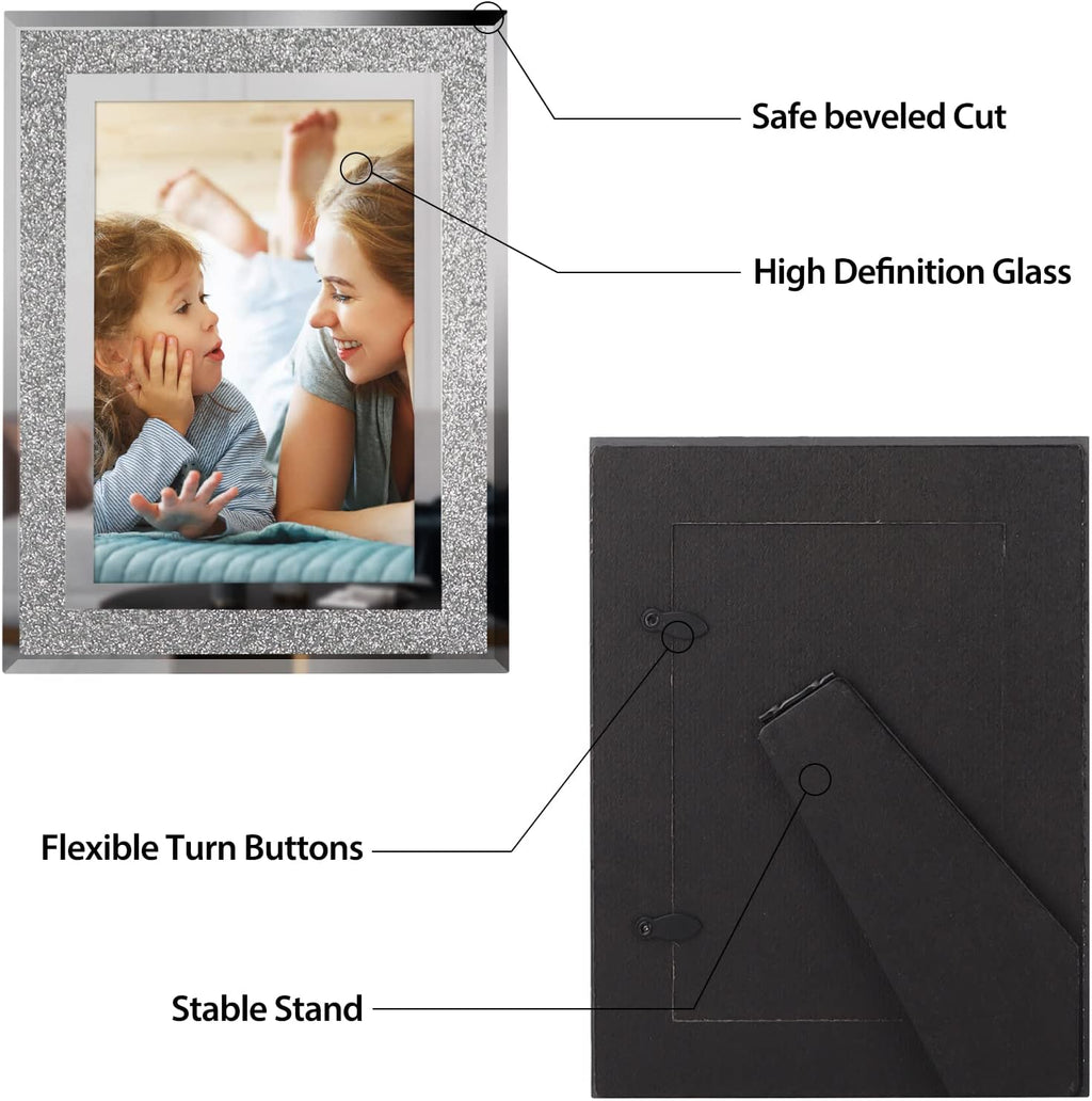 Calenzana 5x7 Picture Frame Sparkle Glass Photo Frames for Tabletop, Set of 2
